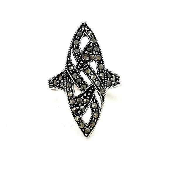 Pointy Sterling Silver Marcasites Ring - Picture 1 of 9